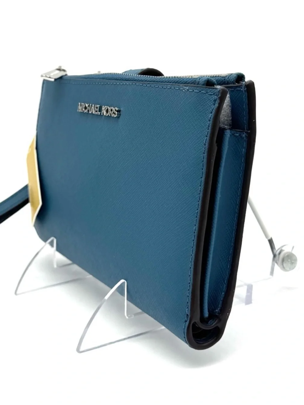 Michael Kors Large Jet Set Travel Logo Double Zip Wallet Teal